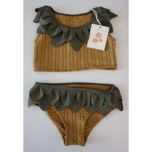Konges Sløjd KS4050 Girl's Sz 5-6Y Bone Brown Pineapple 2-pc Bathing Suit
